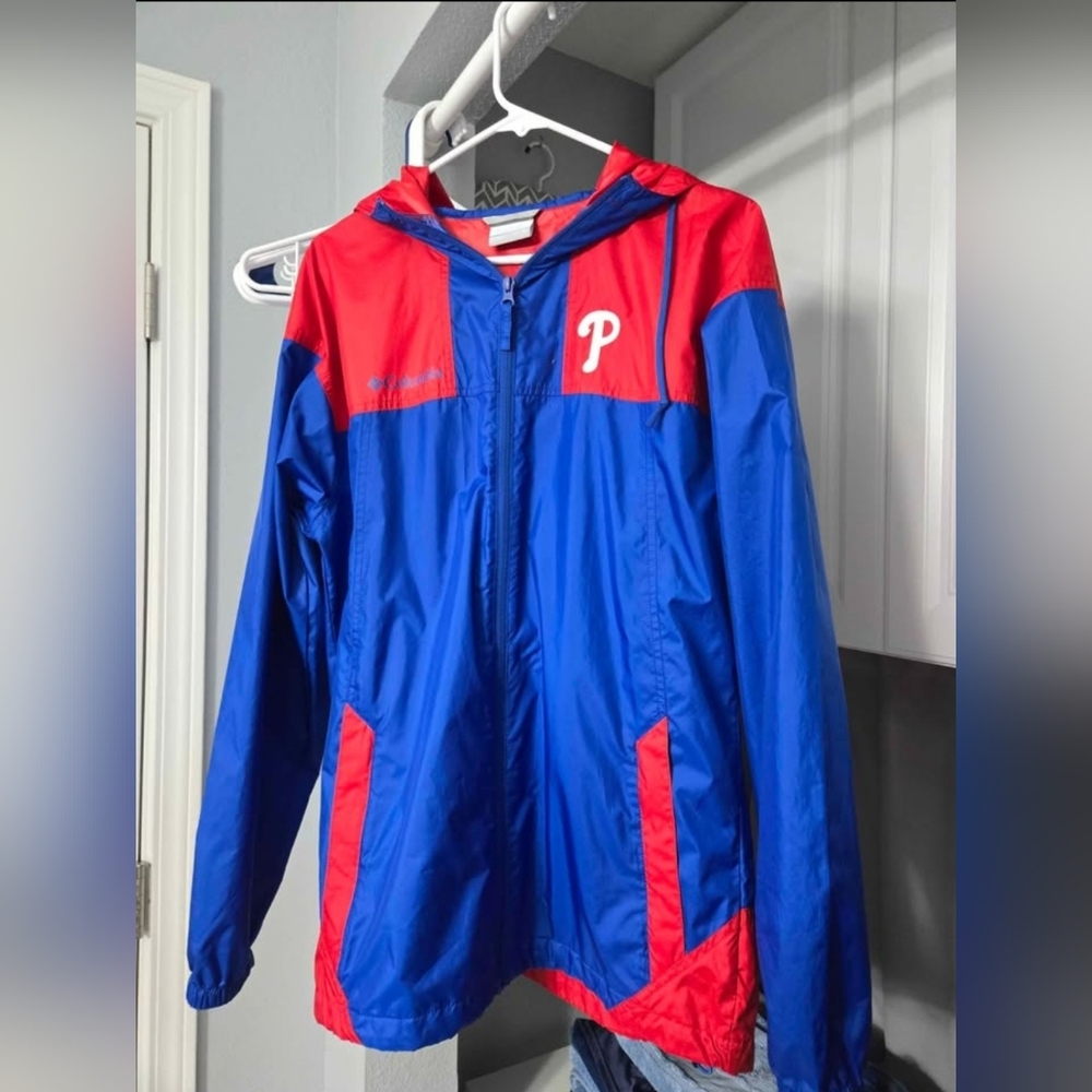 Columbia Blue and Red Windbreaker Jacket